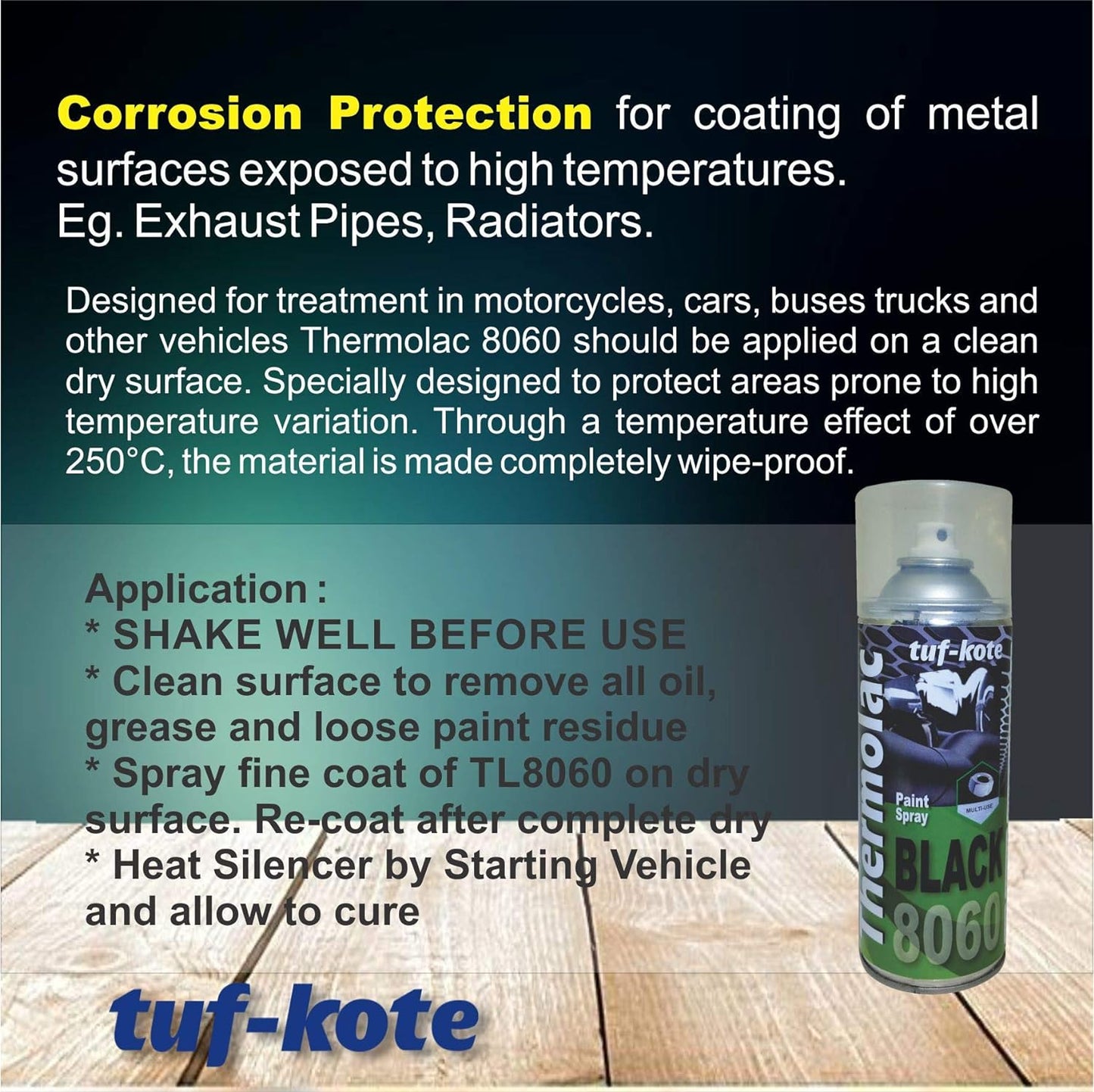 tuf-kote® 8060 THERMOLAC Heat Resistant Corrosion Prevention, Black Paint Spray Silencer Coating