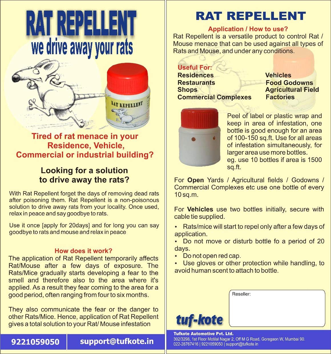tuf-kote®  Rat Repellent Combo, Non-Poisonous, Drive Away Rats Without Killing Them - Combo Set of 20g x 2 Bottles + 100ml Herbal Spray