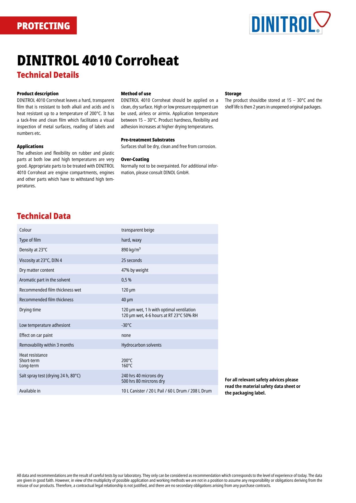 DINITROL 4010 : Resistant corrosion inhibitor for surface and engine protection