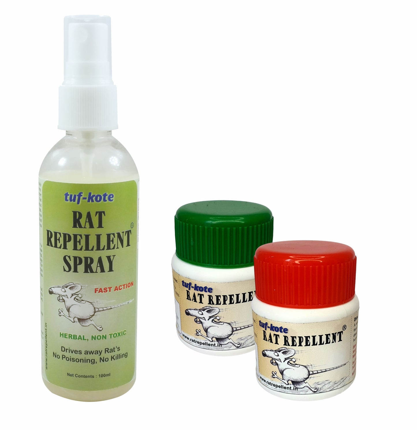 tuf-kote®  Rat Repellent Combo, Non-Poisonous, Drive Away Rats Without Killing Them - Combo Set of 20g x 2 Bottles + 100ml Herbal Spray