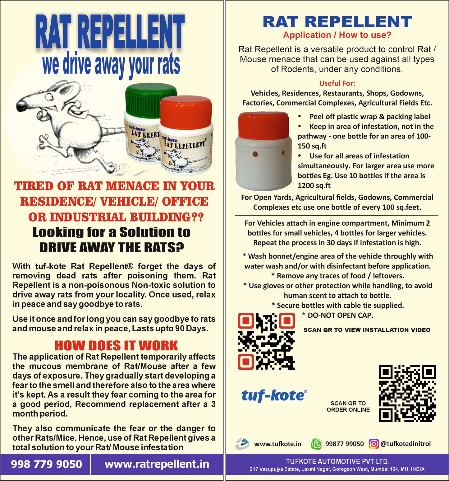 tuf-kote® Herbal Rat Repellent, Non-Poisonous, Lasts for upto 180 days, Drive Away Rats Without Killing Them - 20gms