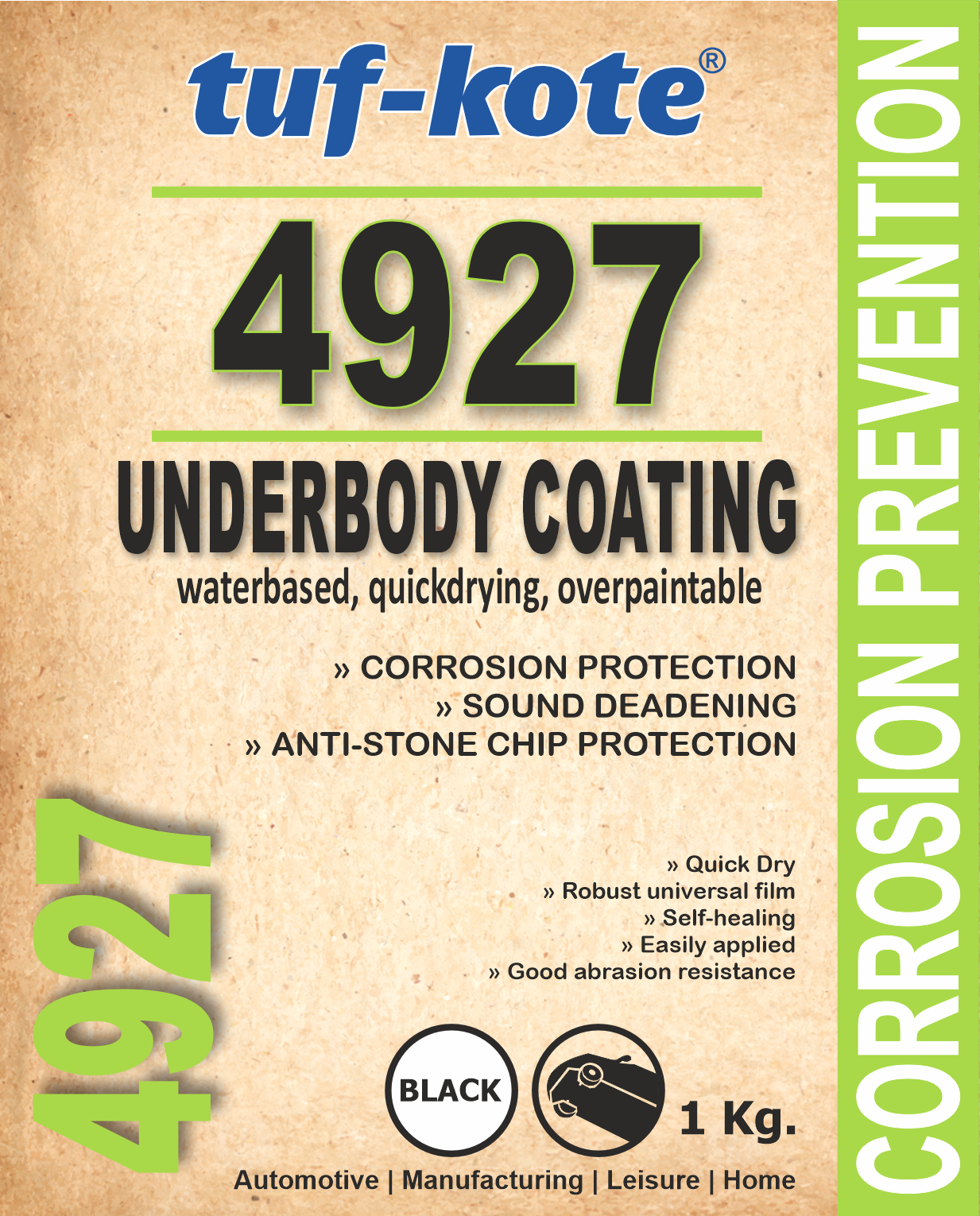 tuf-kote® 4927 WATERBASED Underbody Coating, Corrosion Prevention, Sound Deadening, Stone Chip Protection | BLACK
