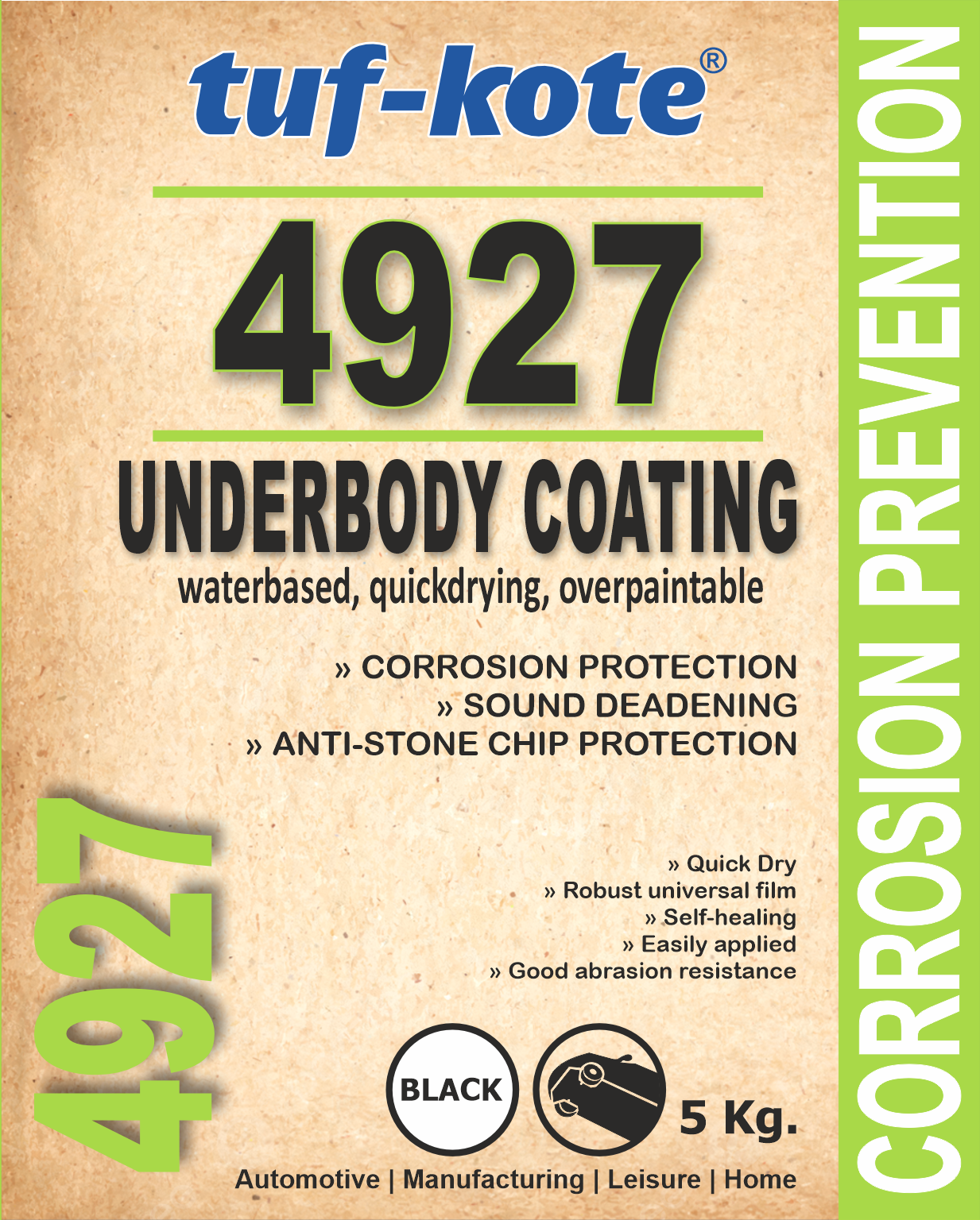 tuf-kote® 4927 WATERBASED Underbody Coating, Corrosion Prevention, Sound Deadening, Stone Chip Protection | BLACK