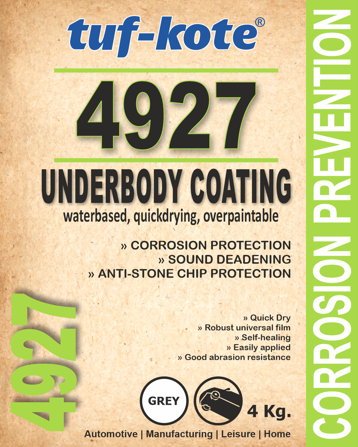 tuf-kote® 4927 WATERBASED Underbody Coating, Corrosion Prevention, Sound Deadening, Stone Chip Protection | BLACK