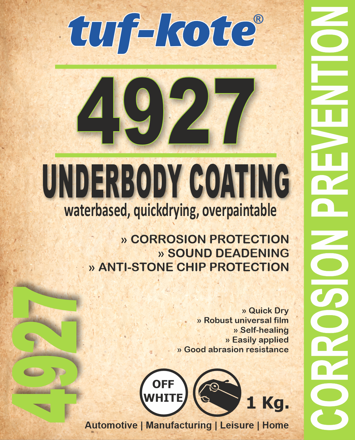 tuf-kote® 4927 WATERBASED Underbody Coating, Corrosion Prevention, Sound Deadening, Stone Chip Protection | BLACK
