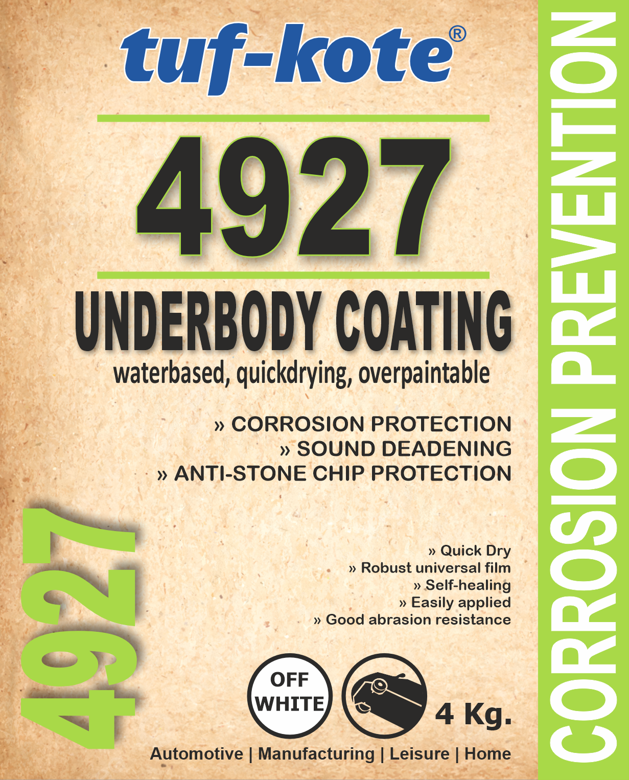 tuf-kote® 4927 WATERBASED Underbody Coating, Corrosion Prevention, Sound Deadening, Stone Chip Protection | BLACK