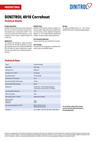 DINITROL 4010 : Resistant corrosion inhibitor for surface and engine protection