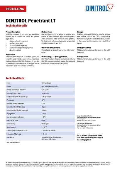 DINITROL Penetrant LT - Cavity & Transportation Protection