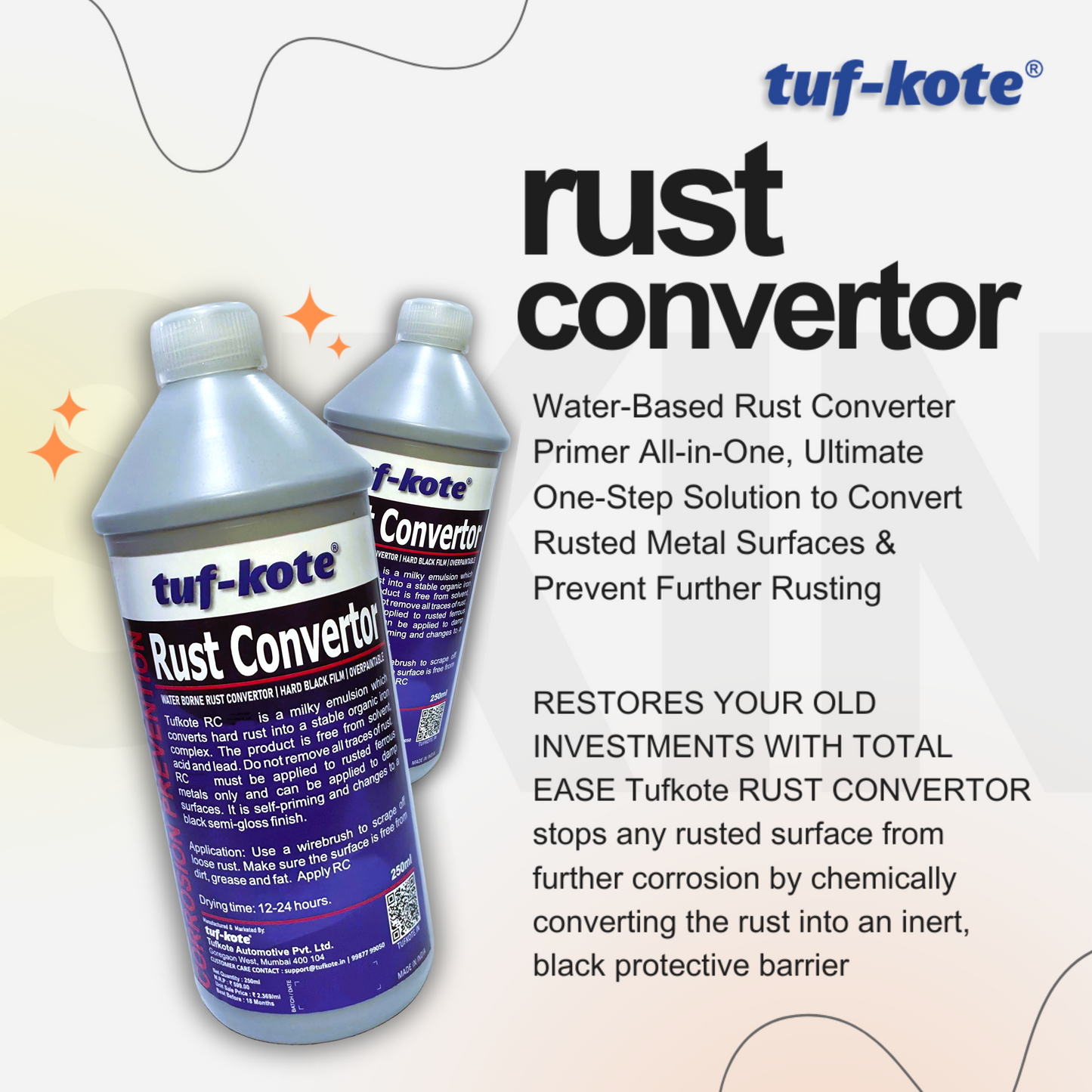 tuf-kote® RUST CONVERTOR Eco-Friendly Rust Converter and Primer All-in-One, Ultimate One-Step Solution to Convert Rusted Metal Surfaces and Prevent Further Rusting