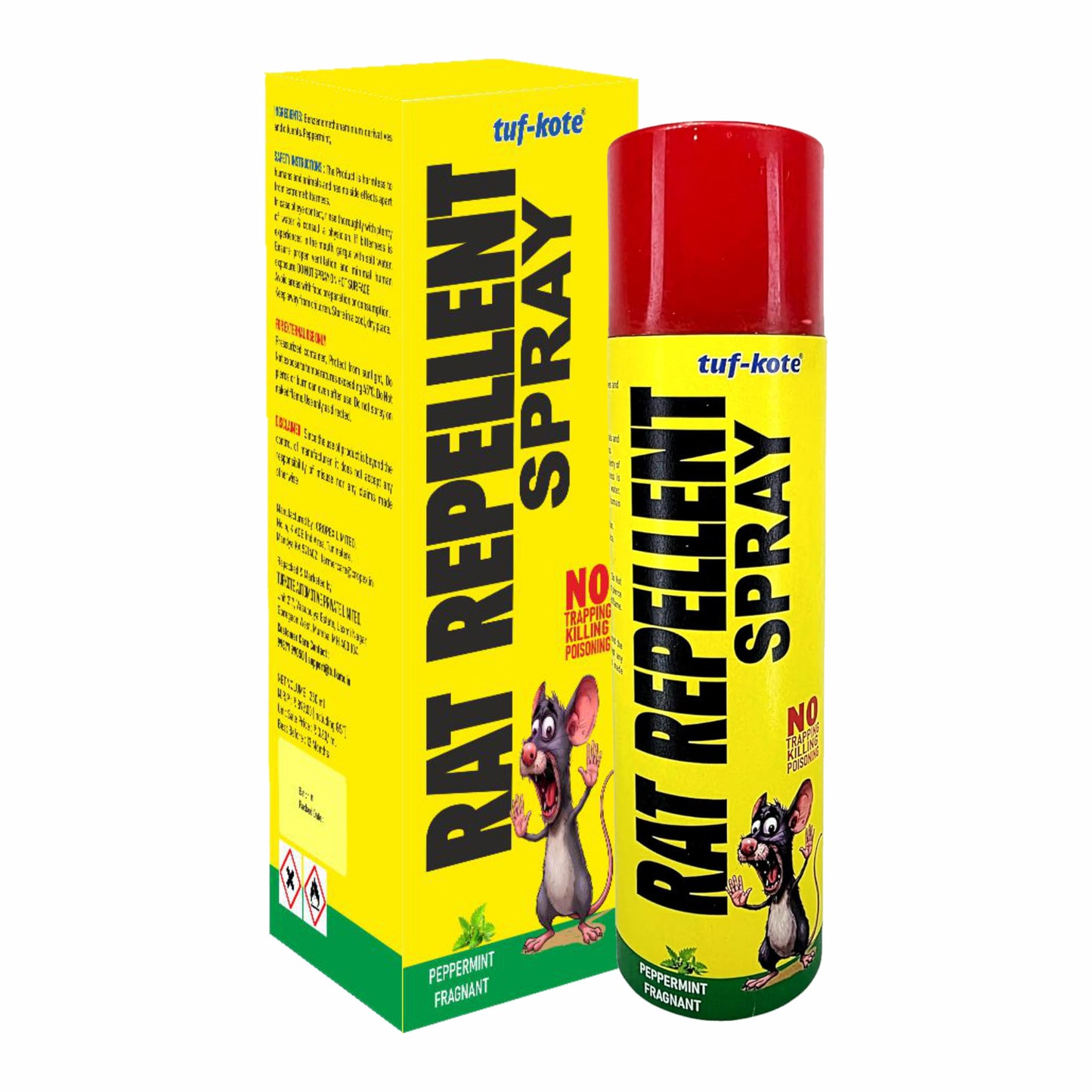 tuf-kote 250 ML Rat Repellent Spray for Car & Bike | 60 Days Powerful Protection | Peppermint Fragrance + Benzenemethanamine | No Kill Only Repel | Free Mask & Gloves