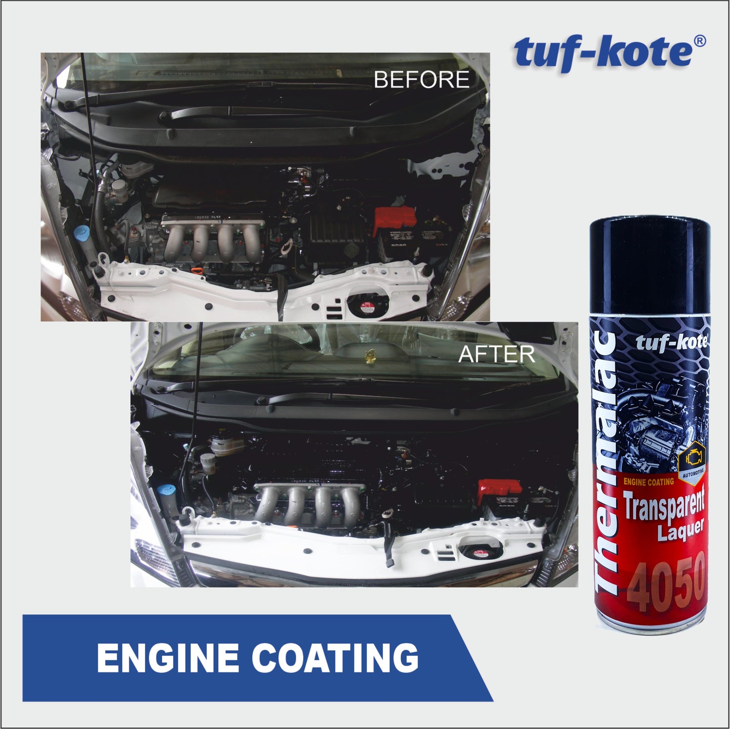 tuf-kote® THERMALAC 4050, Heat Resistant Engine Coating Spray for Car, TRANSPARENT