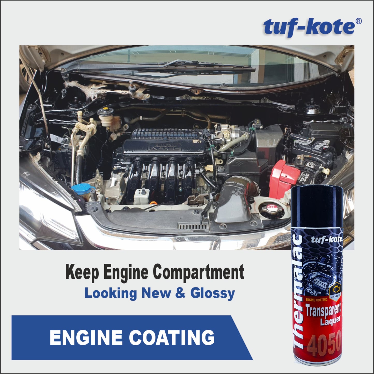 tuf-kote® THERMALAC 4050, Heat Resistant Engine Coating Spray for Car, TRANSPARENT