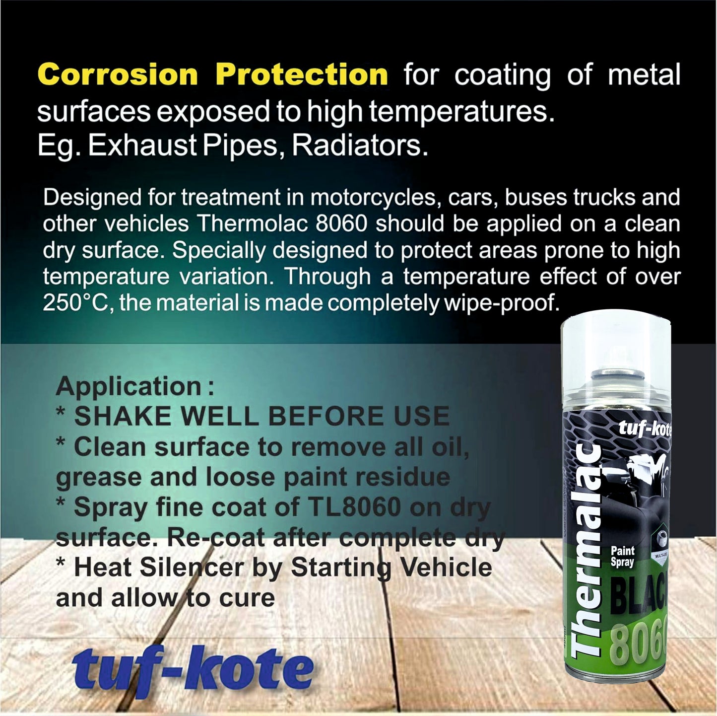 tuf-kote® THERMALAC 8060 - Heat Resistant Corrosion Prevention, Black Paint Spray Silencer Coating
