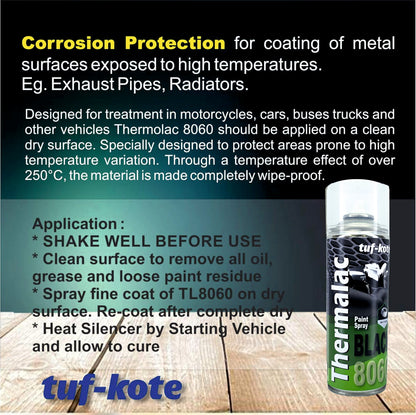 tuf-kote® THERMALAC 8060 - Heat Resistant Corrosion Prevention, Black Paint Spray Silencer Coating
